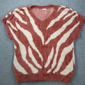 Kori Fuzzy Zebra Sweater Top Women's XL Short Sleeve V-Neck Rose Pink